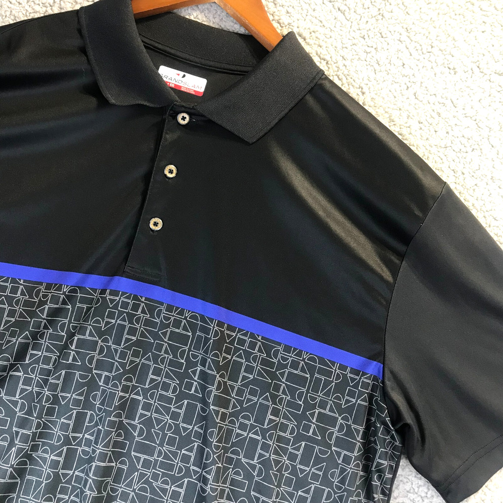 Grand Slam Men's Golf Polo Shirt Short Sleeve Size XL Black-Blue-Grey Geometric